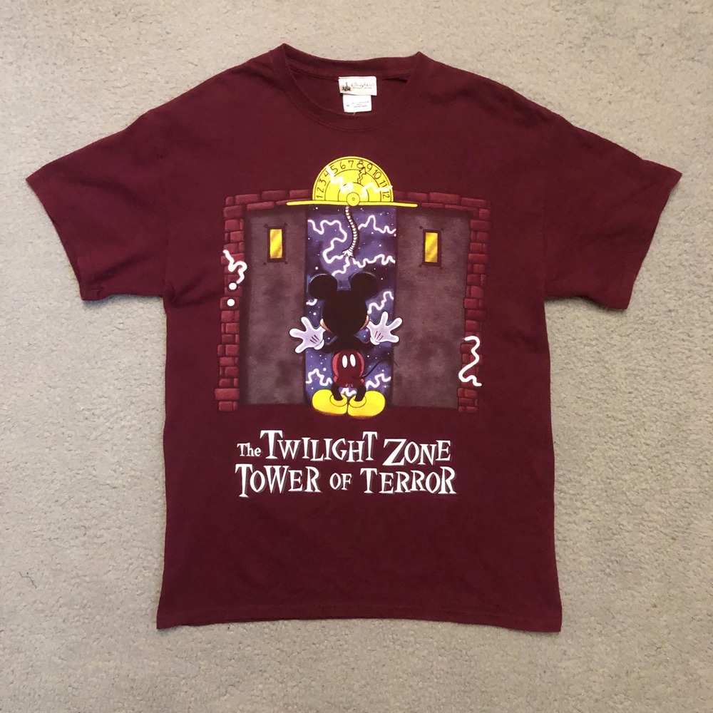 Vtg Disney Tower of Terror Mickey Mouse T-Shirt Maroon Medium Hollywood Studios